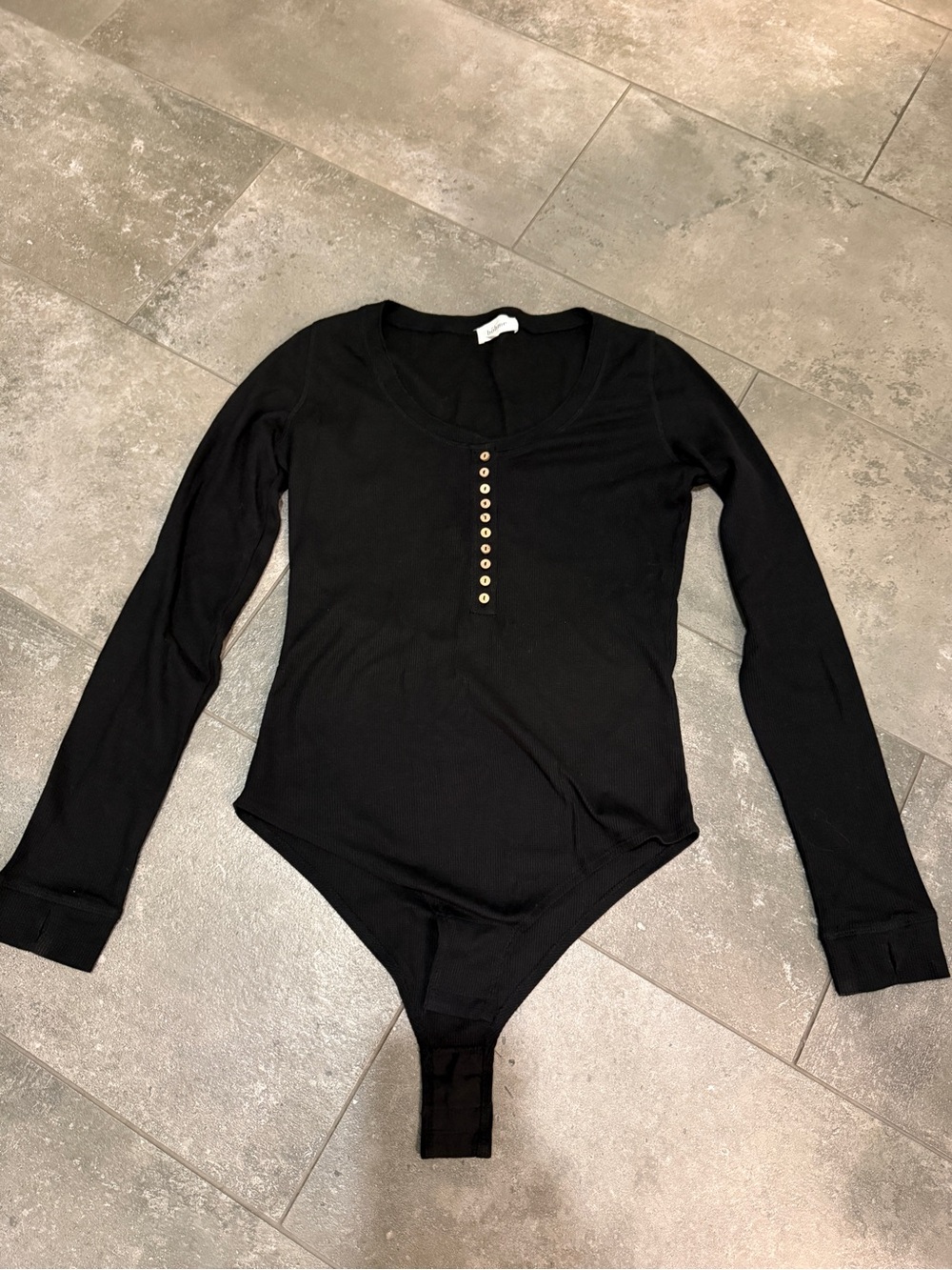 Black Long-Sleeve Henley Bodysuit